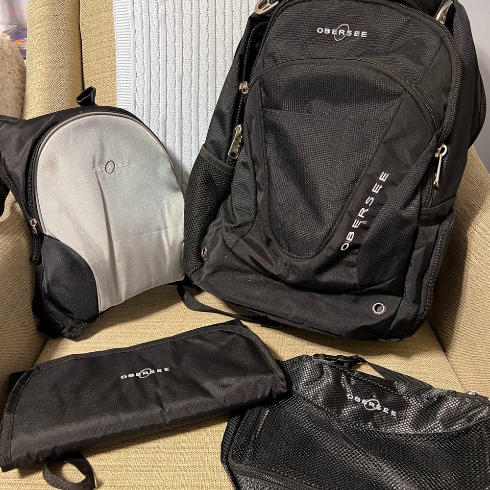 Obersee Oslo Diaper Backpack w detachable cooler, packing cube and changing pad